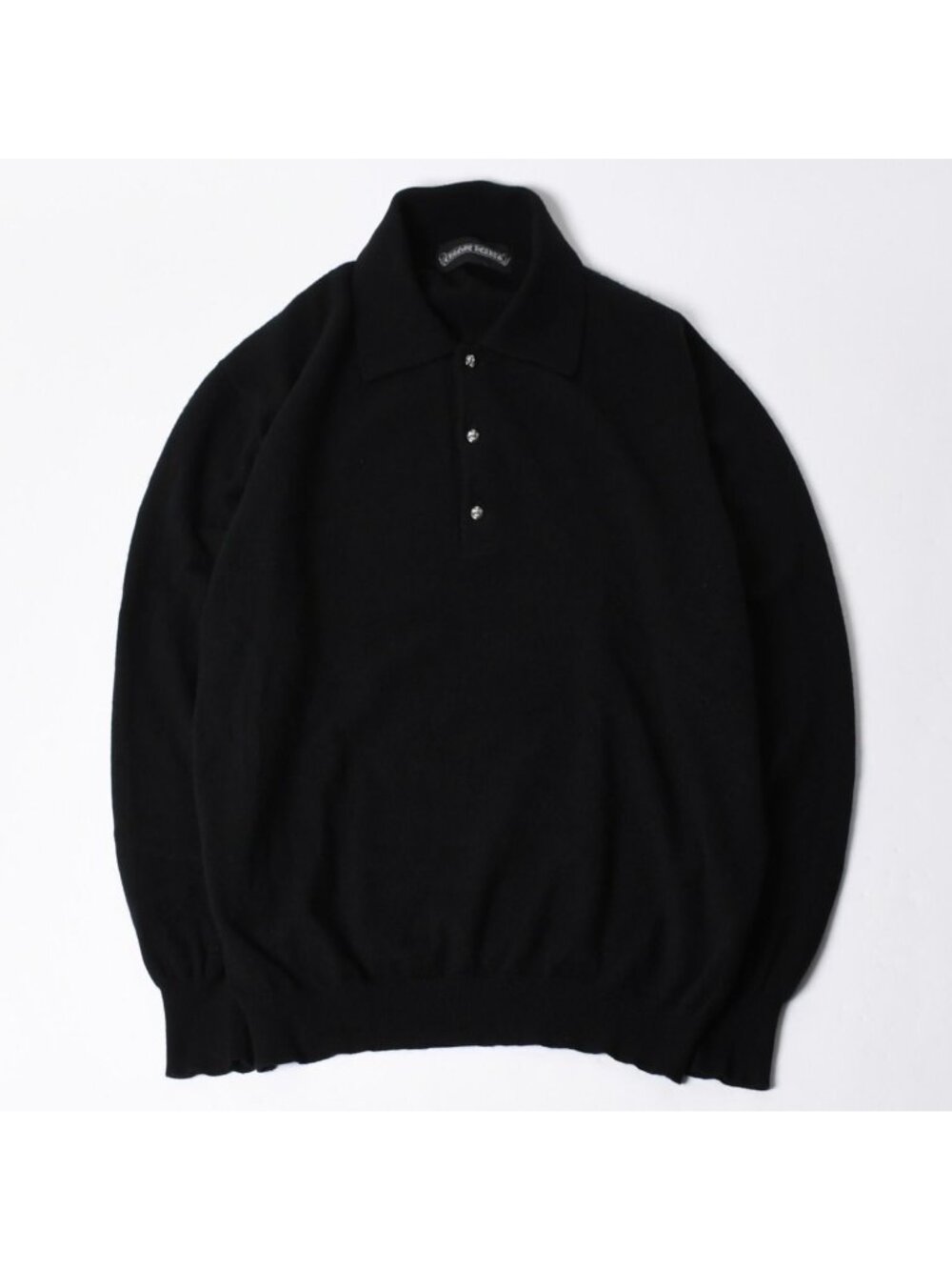 Chrome Hearts Long Sleeve Knit Polo Shirt Cross Ball Black 925 Sterling Silver M
